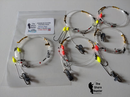 Clear Water Fluorocarbon 2 Hook Clipped Down Bream Rigs ** 5 RIG PACK **