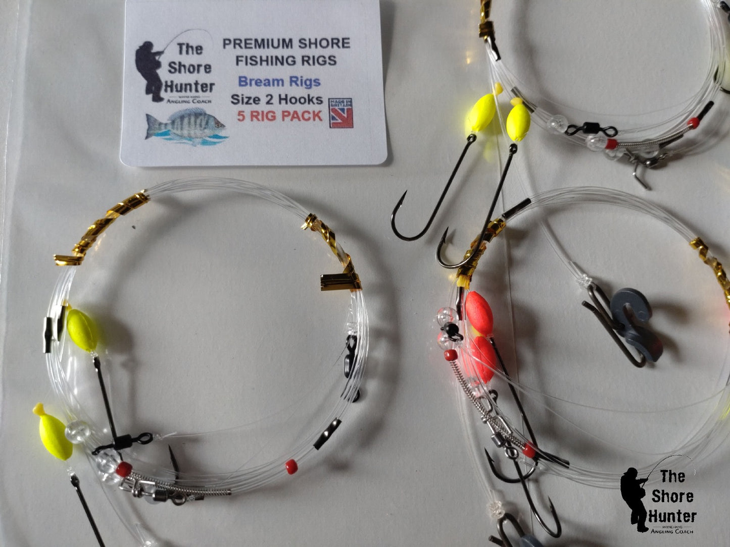 Clear Water Fluorocarbon 2 Hook Clipped Down Bream Rigs ** 5 RIG PACK ...