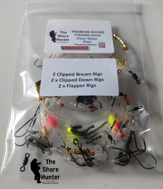 Shore Hunter Tester Pack. Clear Water Rigs (Fluorocarbon) ** 6 RIG PACK **