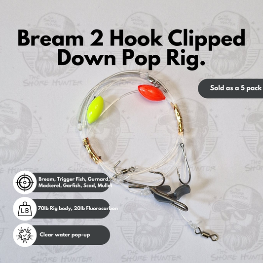 Bream 2 Hook Clipped Down Popup Rig (Fluorocarbon) - 5 pack