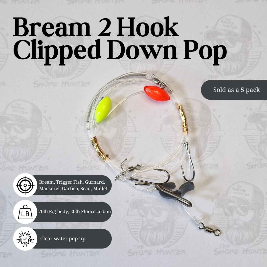 Bream 2 Hook Clipped Down Popup Rig (Fluorocarbon) - 5 pack – The Shore ...