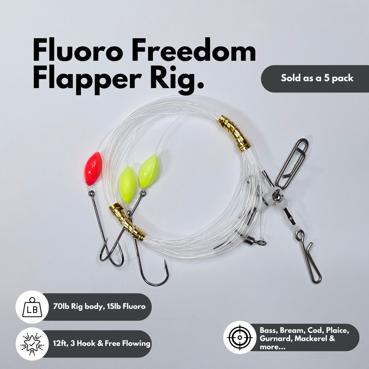 Flapper Rig With Rotten Bottom Fluoro Freedom Flapper Rig - 5 pack – The Shore Hunter