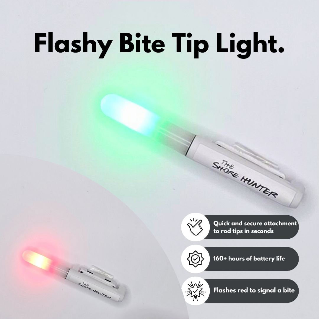 Flashy Bite Tip Light by The Shore Hunter & Spare Battery.